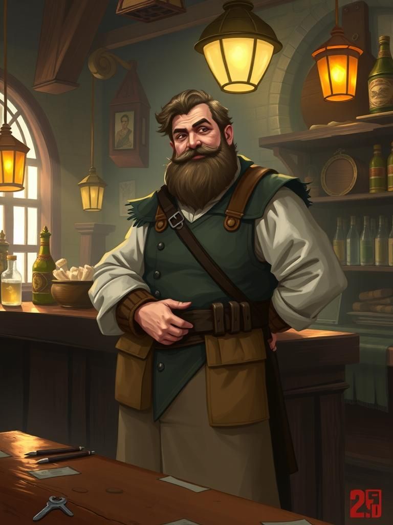 Fantasy Innkeeper in Tavern: DND Character Art