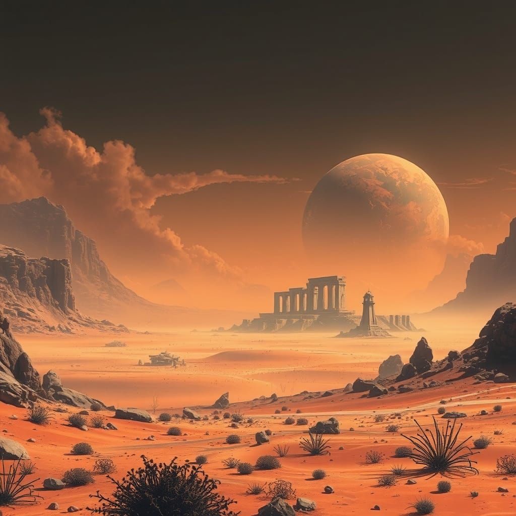 Barren Mars Landscape in Eerie, Surreal Futurism