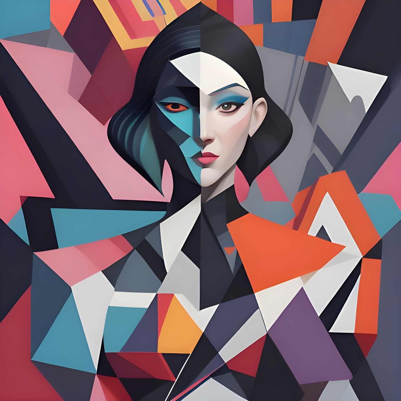 Cubist Faces in Geometric Art Deco Style