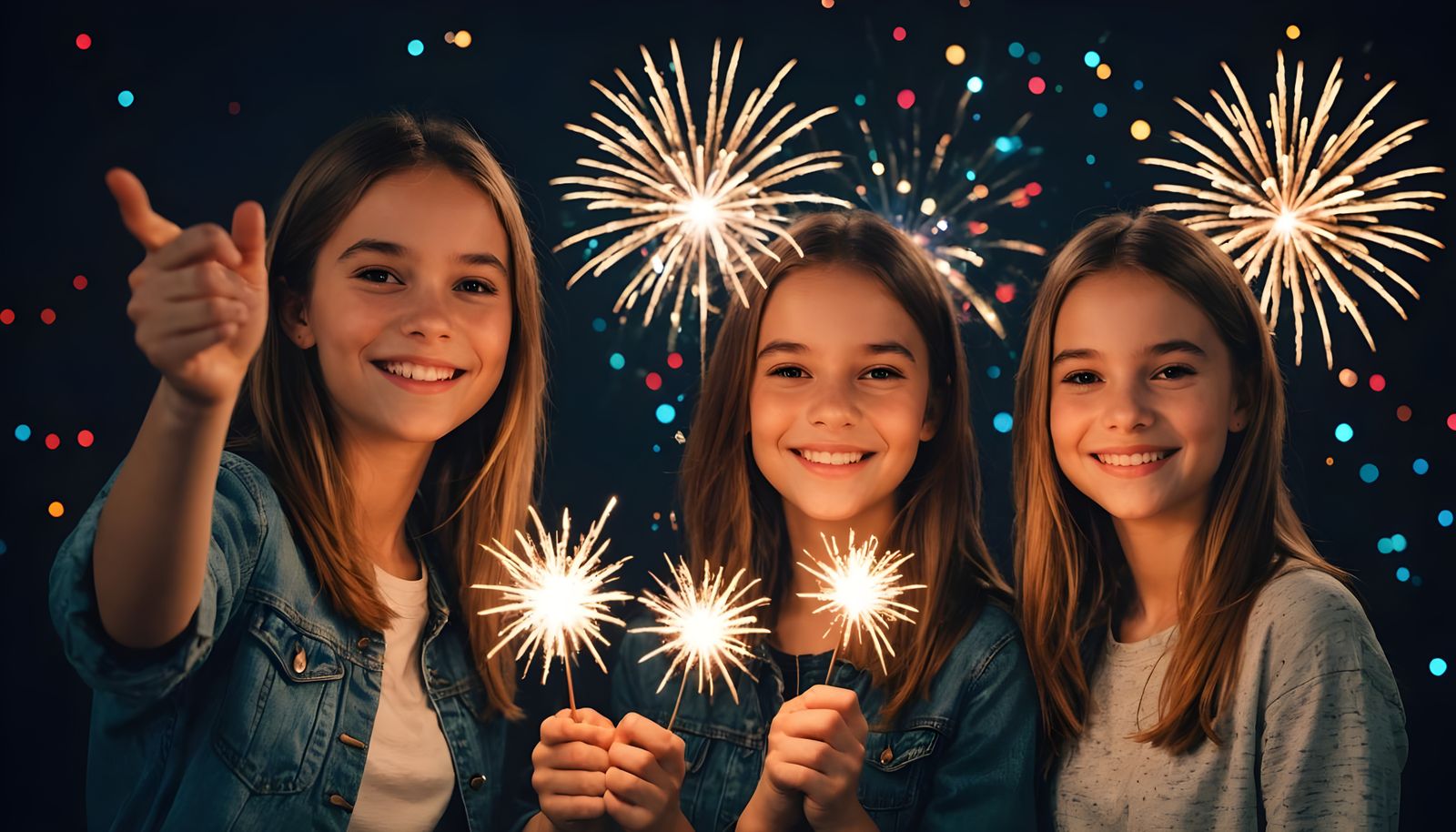 Young Women Celebrate New Year's Party in Vibrant Colors