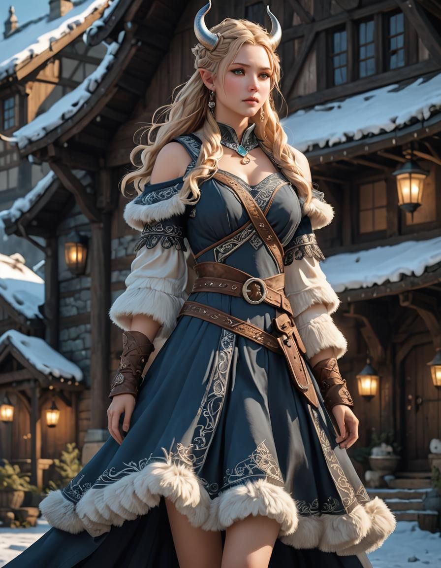 Viking Inspired Fur Dress in 3D Anime Art