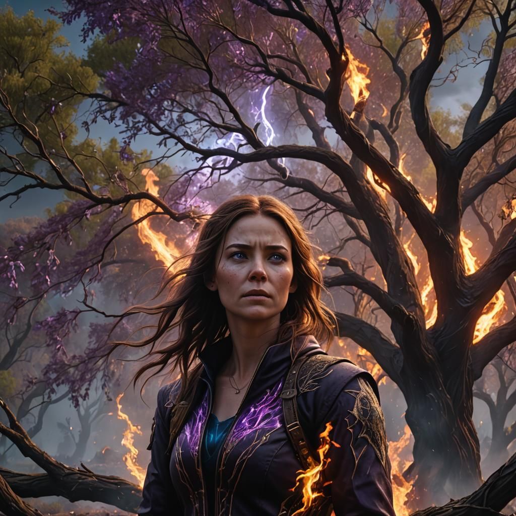 Raging Firestorm with Weeping Girl: Fantasy Concept Art