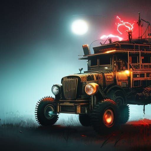Steampunk Horror Tow Truck in Dark Ink Art