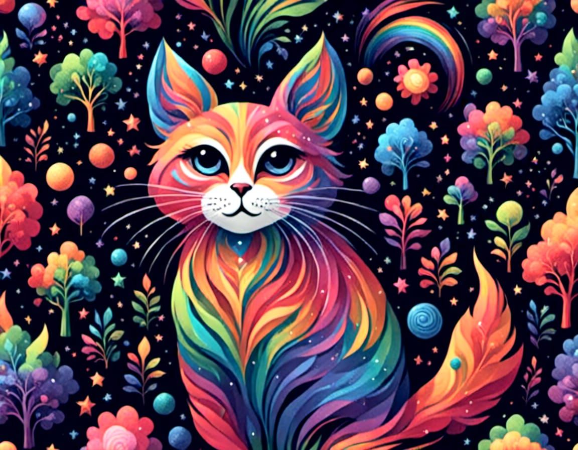 a beautiful rainbow colored cat <lora:The Rainbow Game:1.0> ...