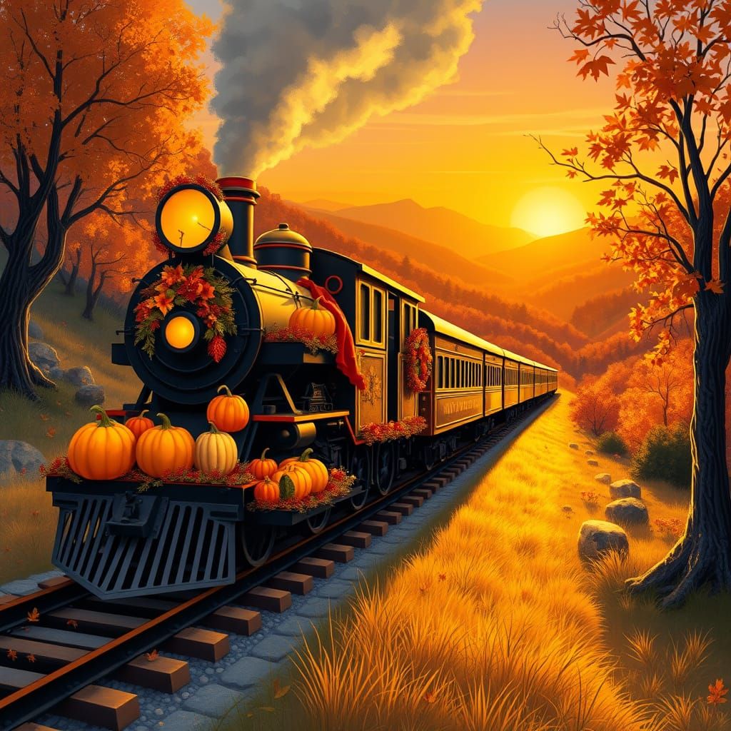 Vintage Thanksgiving Train in Golden Valley Sunset
