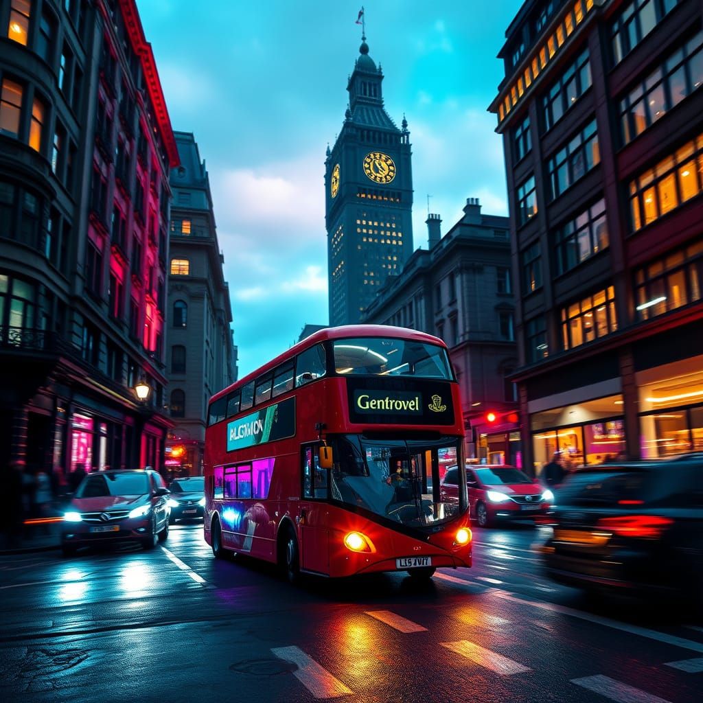 London City Street at Dusk in Hyper-Realistic Style