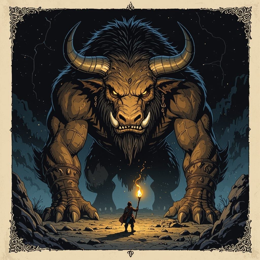 Massive Minotaur Guards Treasure in Dark Fantasy Art