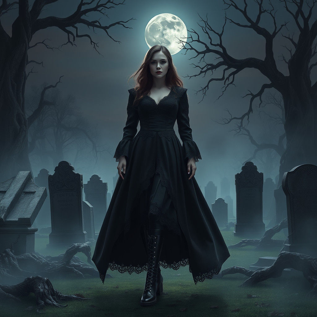 Victorian Woman in Graveyard, Fantasy Concept Art