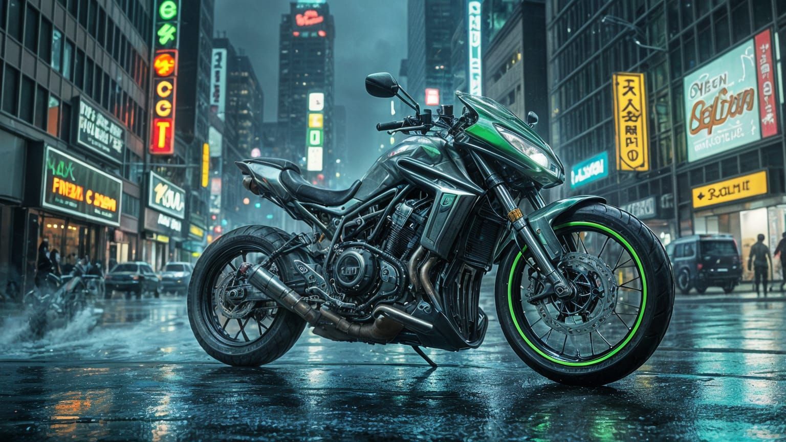 Glowing Cyberpunk Bike Speeds Through Neon Drenched Night