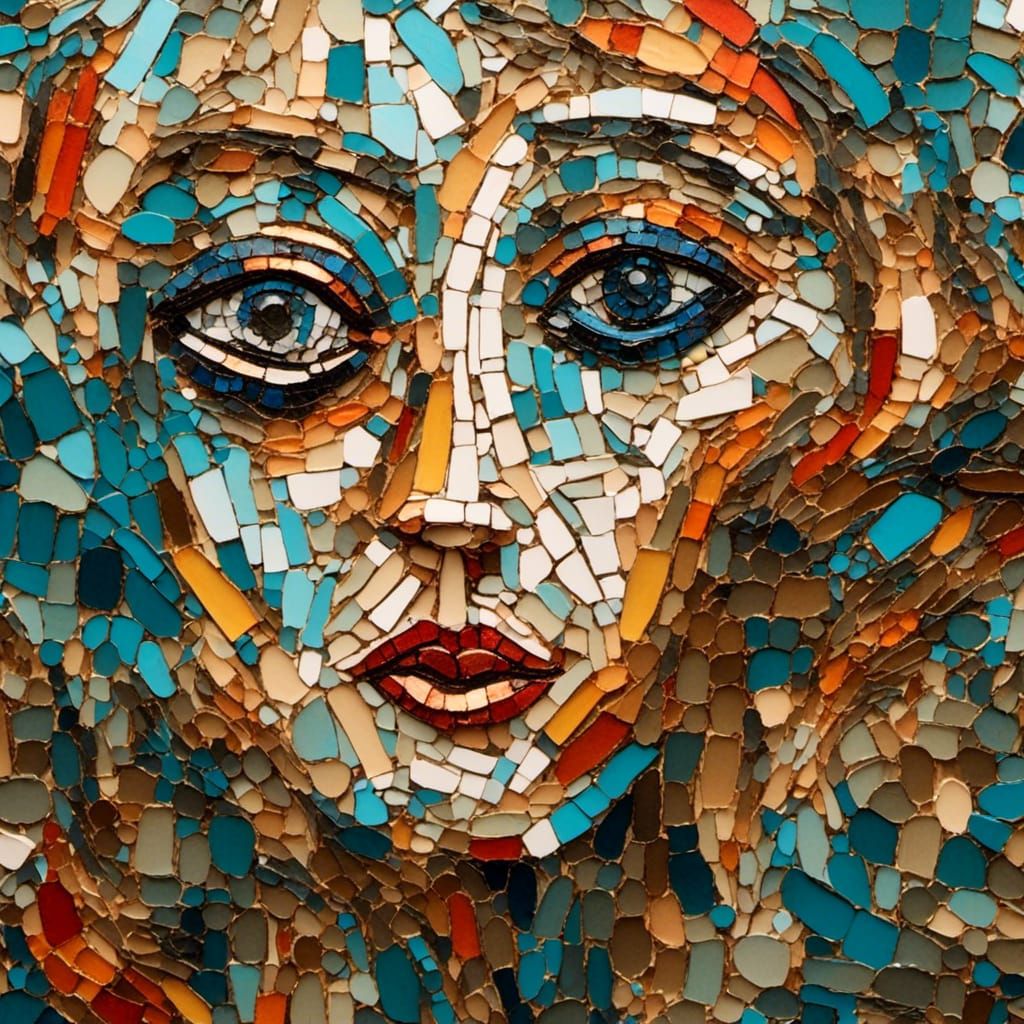 Cubist Mosaic Art: Fragmented Women's Faces