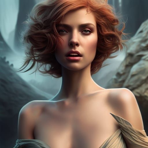 Red Sonja Portrait by George Barr in Digital Art Style