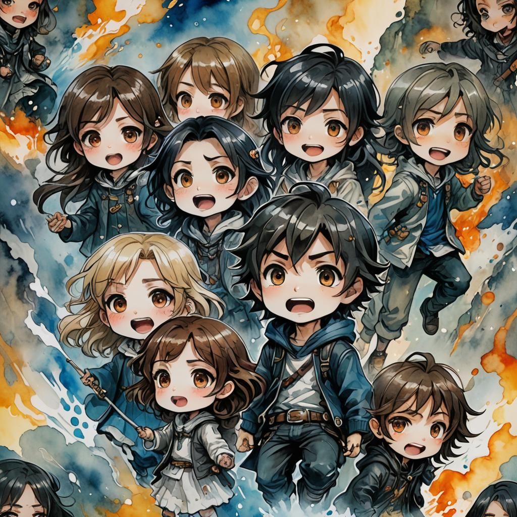 Cute Chibi Scream in Watercolor Comic Illustration