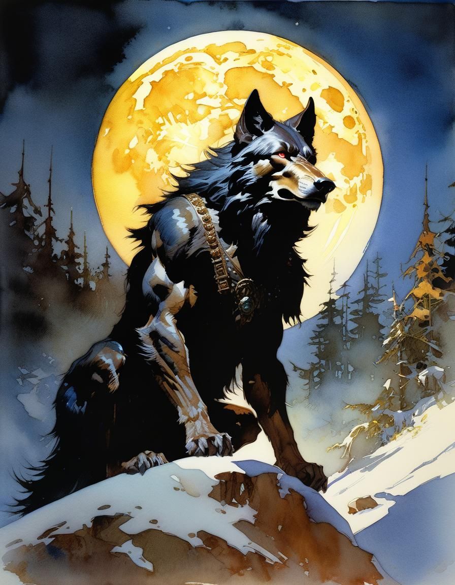 Glowing Werewolf Transformation: Watercolor Portrait