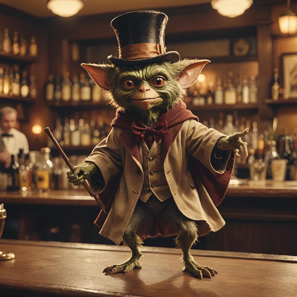 Gremlin's Mischievous Dance in Rembrandt Lighting