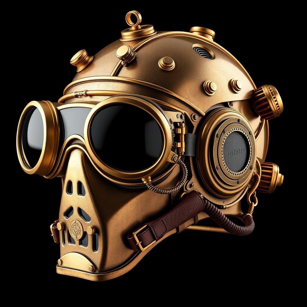 Steam Punk Helmet Design Patent Drawing in 3D Model Style