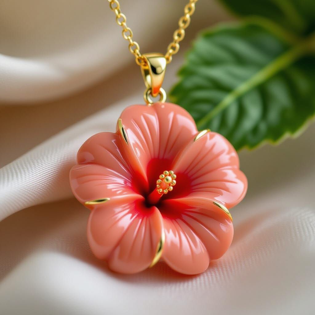 Coral Hibiscus Pendant in Polished Pink Stone