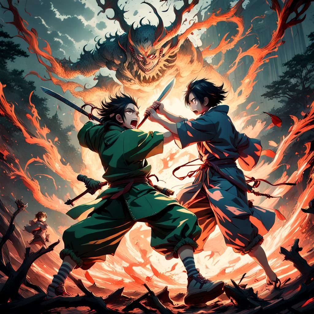 Epic Demon Slayer vs. Demon Anime Fight Scene