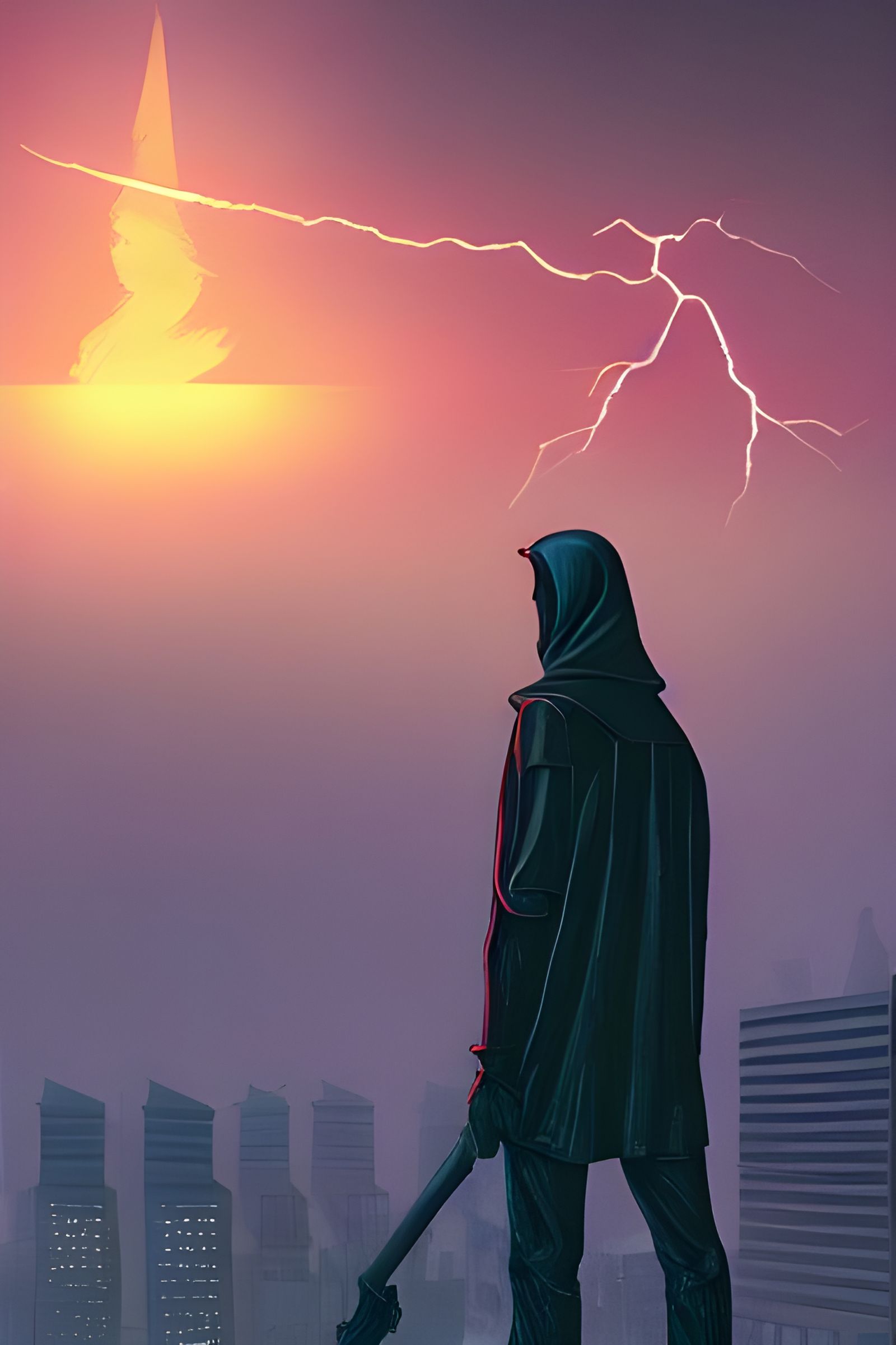 Grim Reaper in Post-Apocalyptic Cityscape