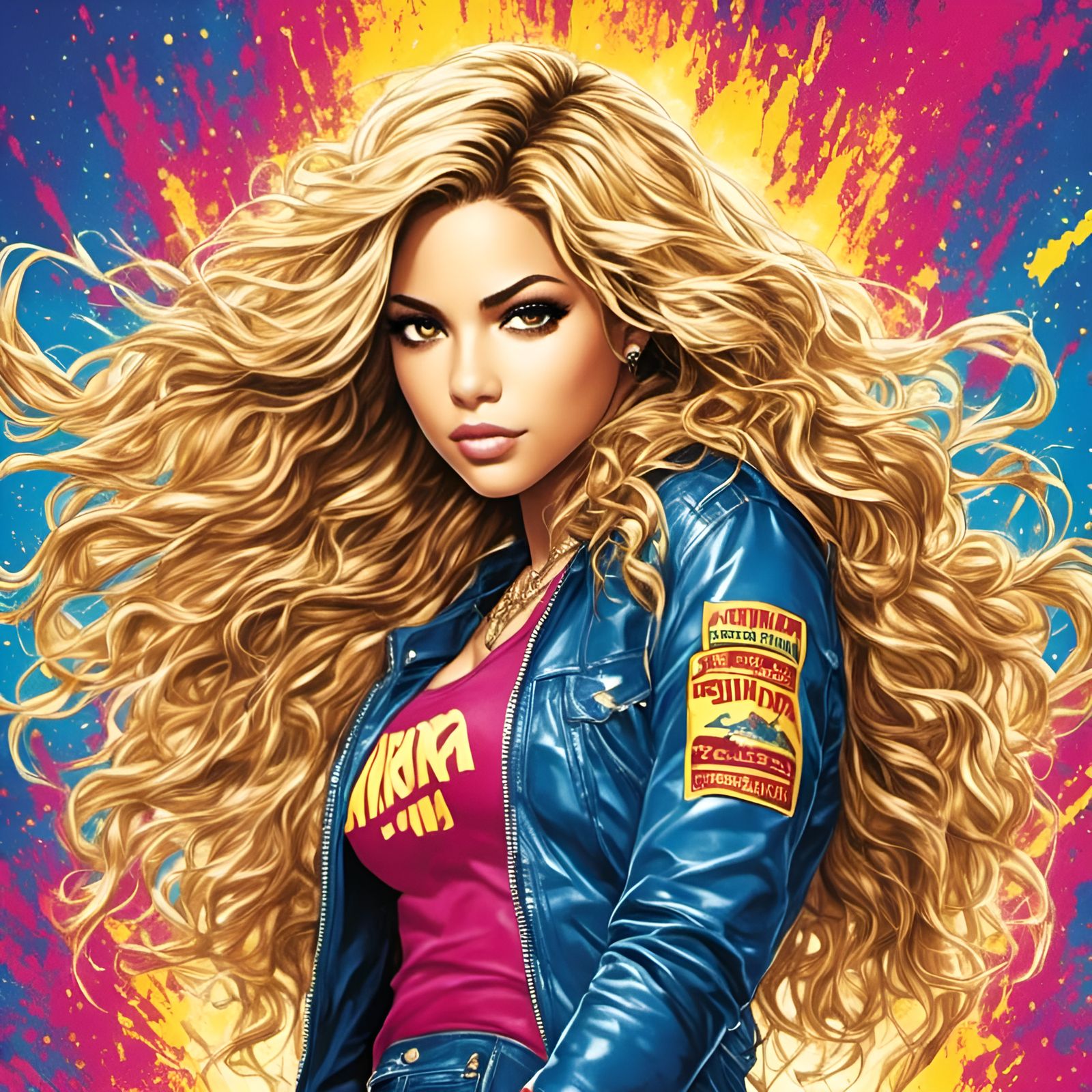 Cartoon Shakira with Splatter Graffiti Background