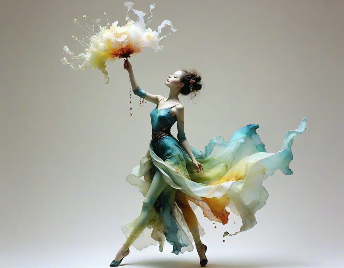 Surreal Triadic Color Arabesque with Magical Liquid Ink