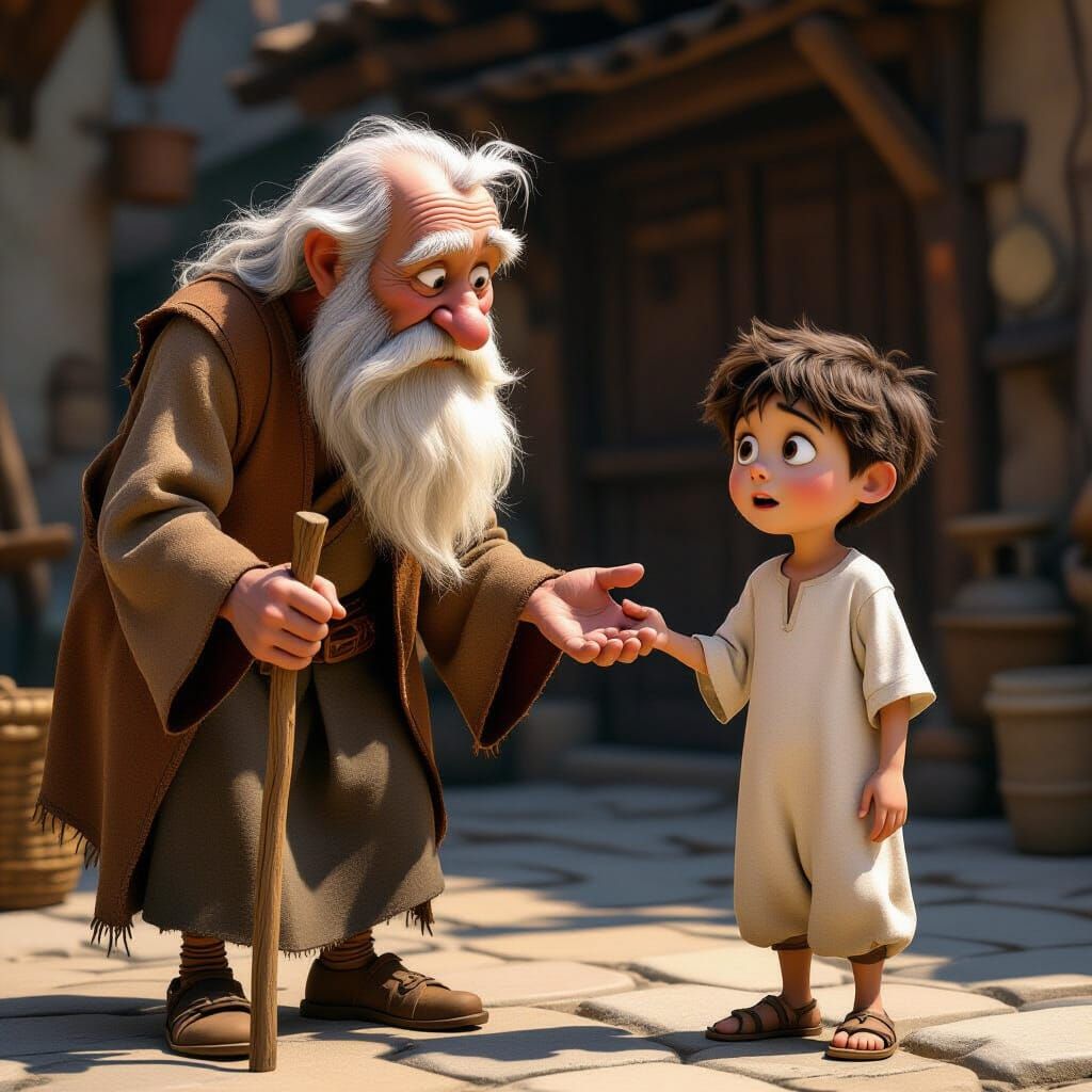 Beggar and Boy in Detailed 3D Render