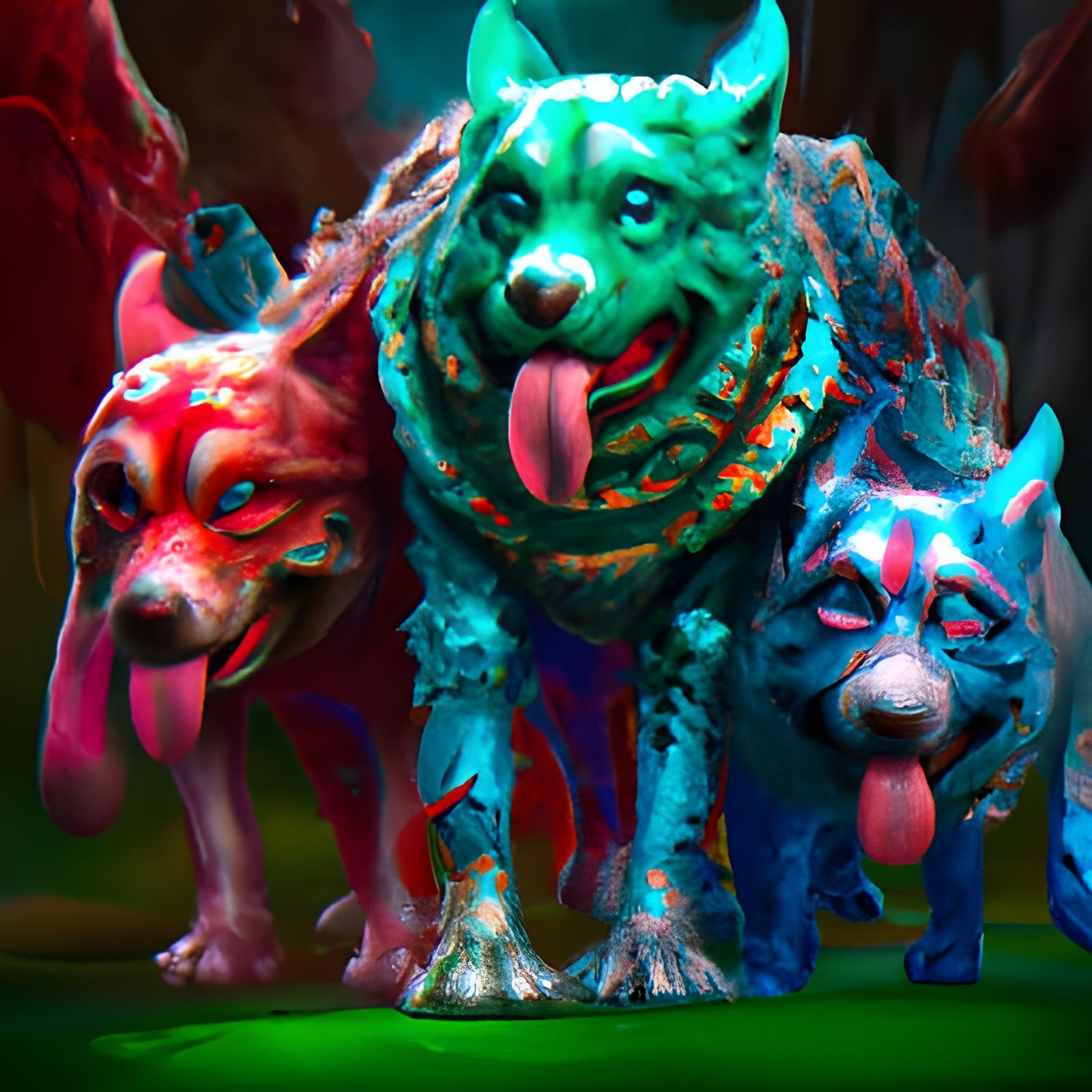 Colorful Dogs in Detailed Fantasy Art Style