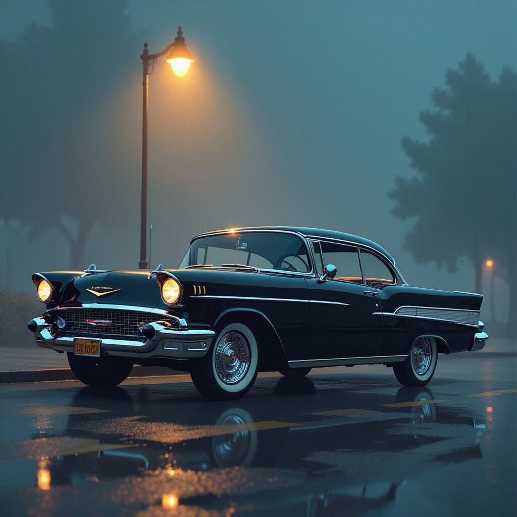 Black 1957 Chevy Bel Air in Futuristic Style