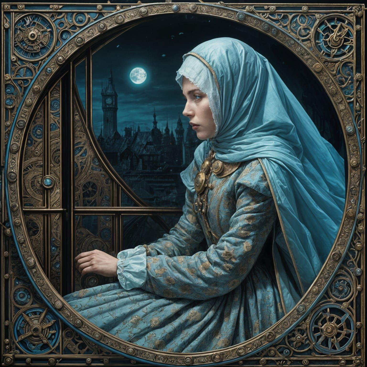 Clockpunk Portrait of Sleepwalking Patient in Charcoal