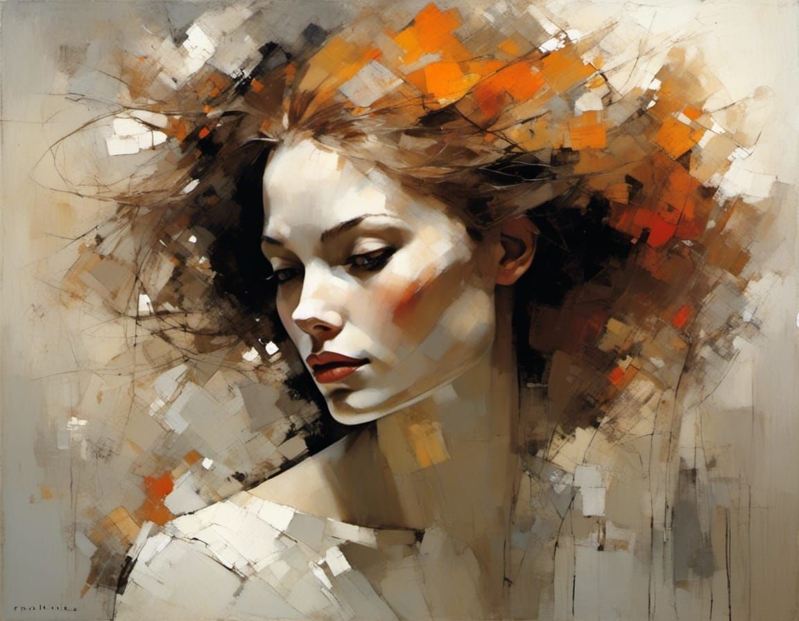 Fractal Portrait of Windblown Woman in Chiaroscuro Style