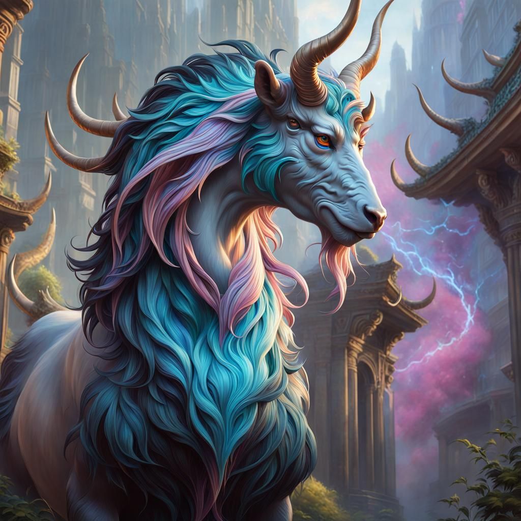 Dream Realm Horned Creature: Hyperdetailed Fantasy Art