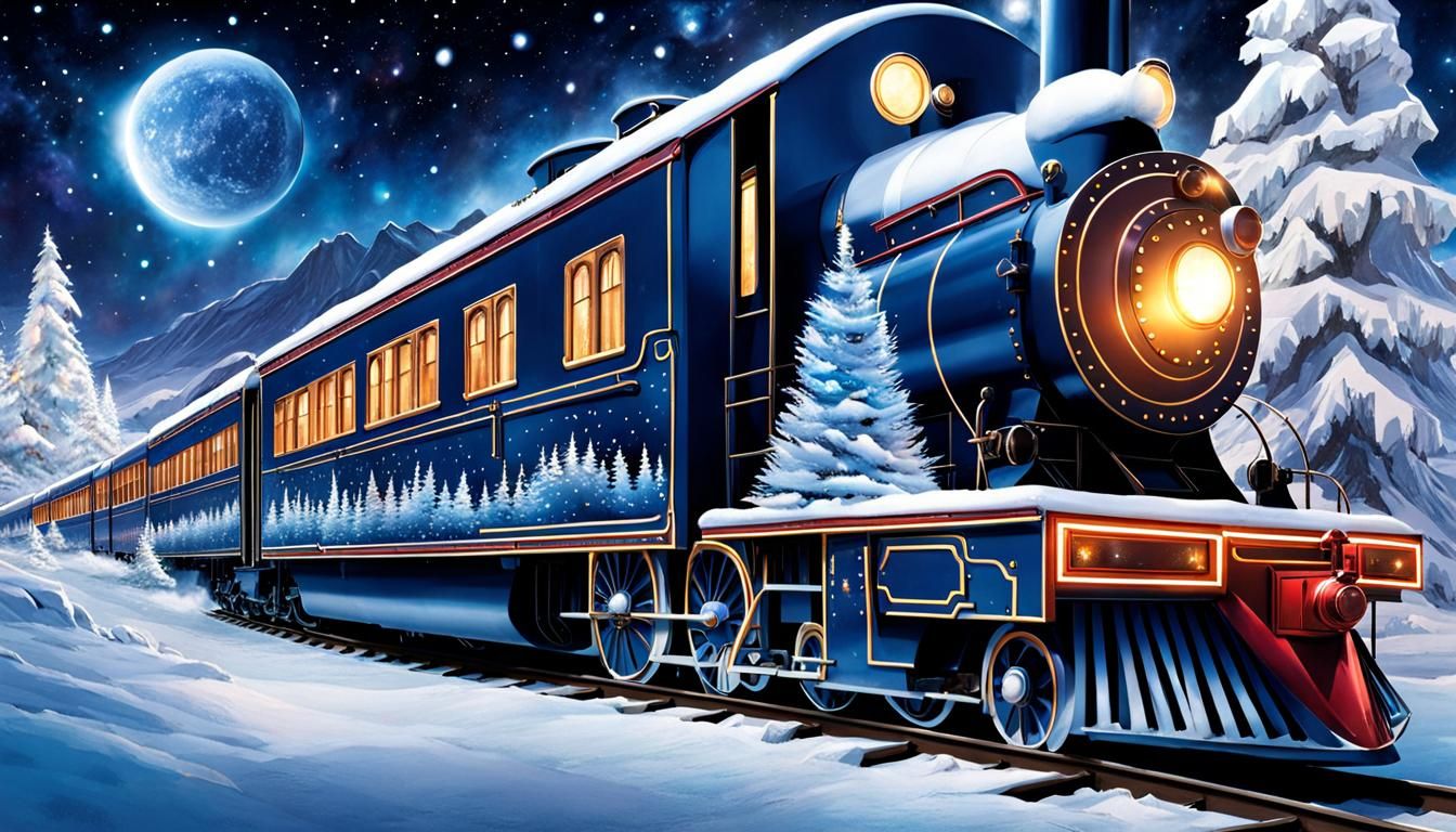 Cosmic Polar Express Train Through Arctic Wonderland