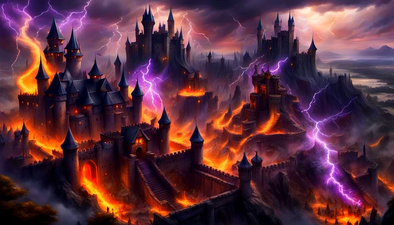 Flying Monsters Attack Castle in Medieval Fantasy Style