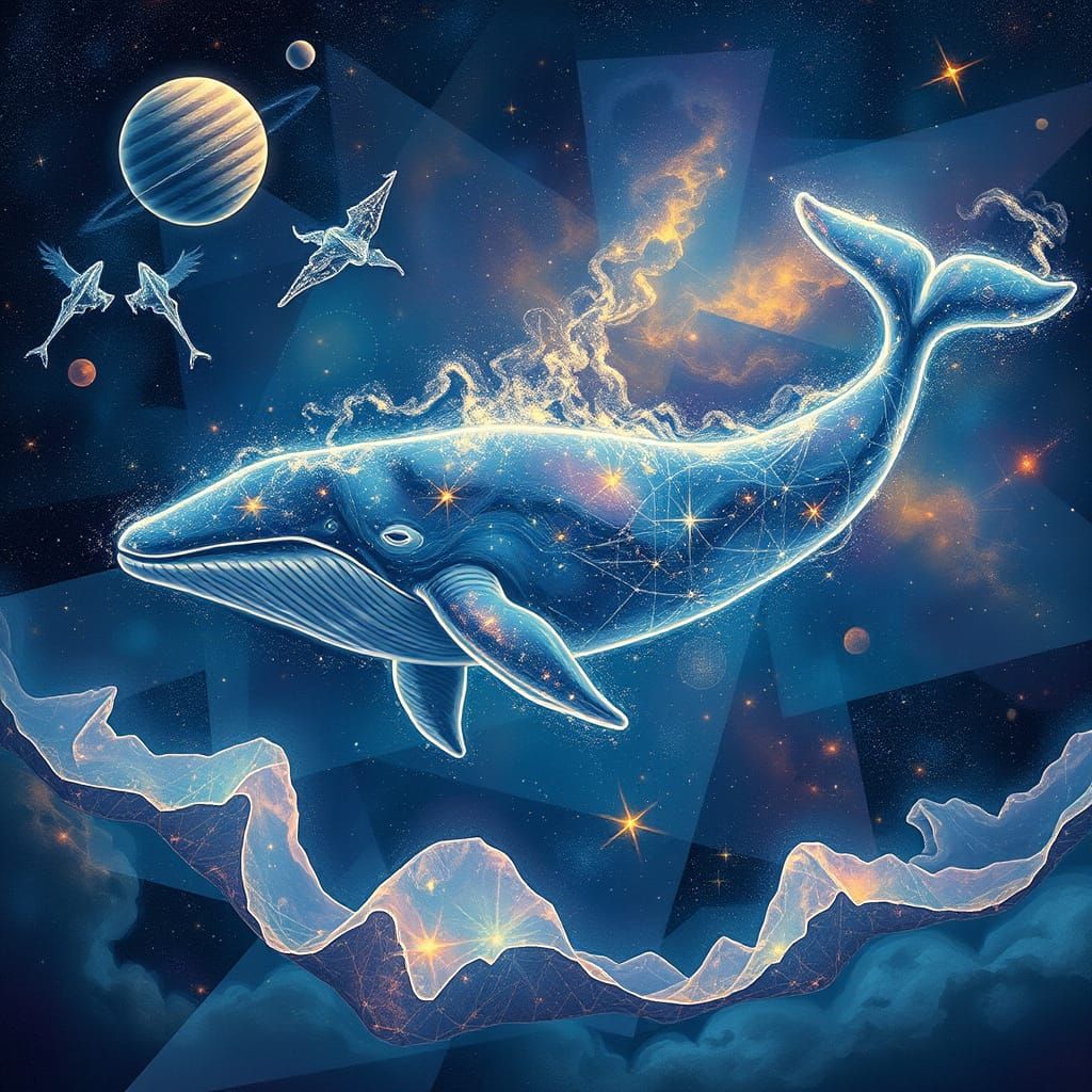 Phantom Stardust Whale in Cosmic Ocean Illustration