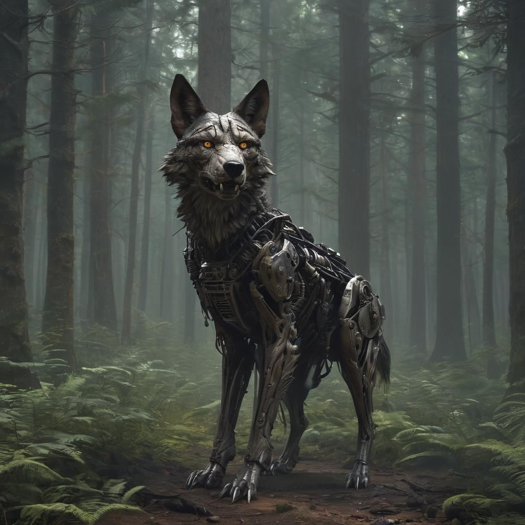 Alien Wolf Portrait on Deathworld with Steampunk Engine