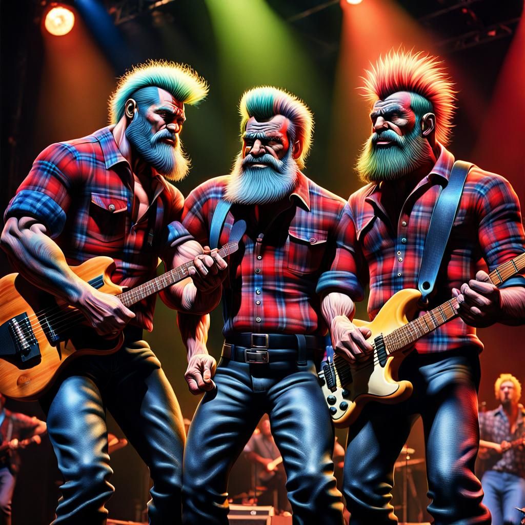 Punk Band of Trolls in Plaid Shirts