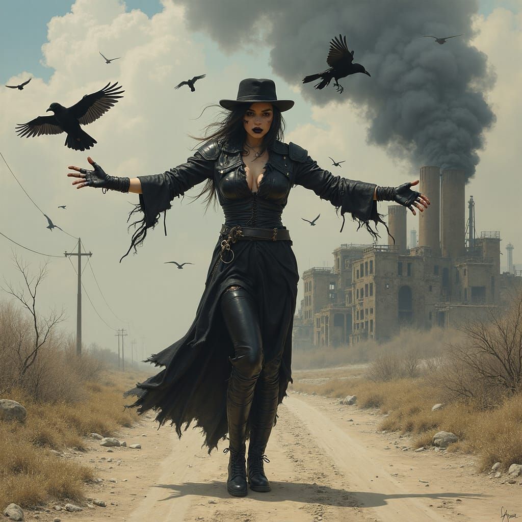 Post-Apocalyptic Crow Summoner in Dieselpunk Style