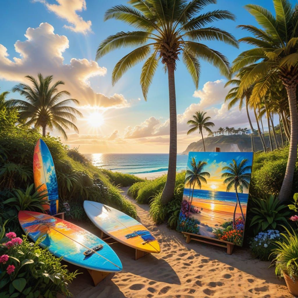 Vibrant Fauvist Masterpiece on a Sun-Kissed Beach