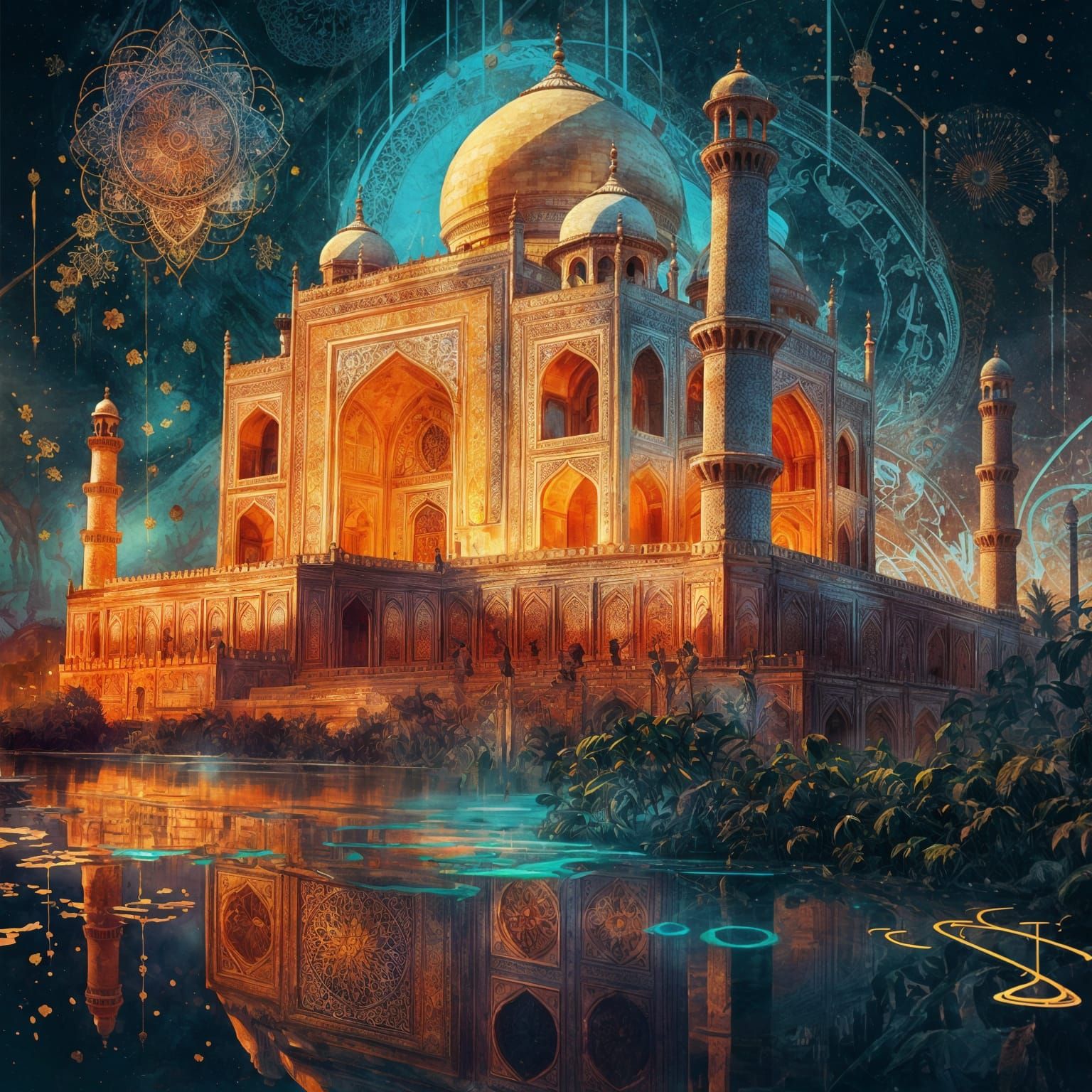 Taj Mahal in Luminous Colors: Digital Painting