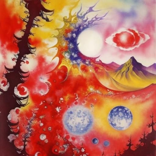 Surreal Fractal Watercolor Landscape in Chagall Style