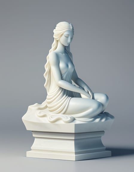 Serene White Onyx Statue of a Female Figure in Spiritual Sty...