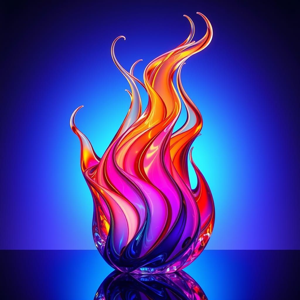 Vibrant Glass Flame Sculpture in Cosmic Colors