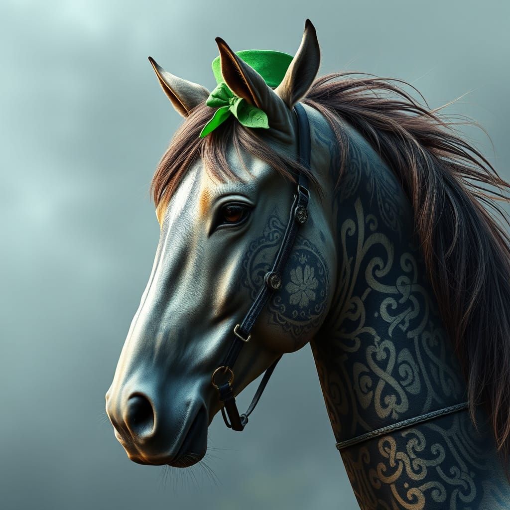 Epic Celtic Horse in Shamrock Hat, Cinematic Digital Paintin...
