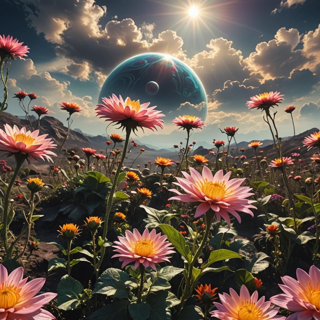 Exotic Flower on Alien World: Dreamlike Scenery