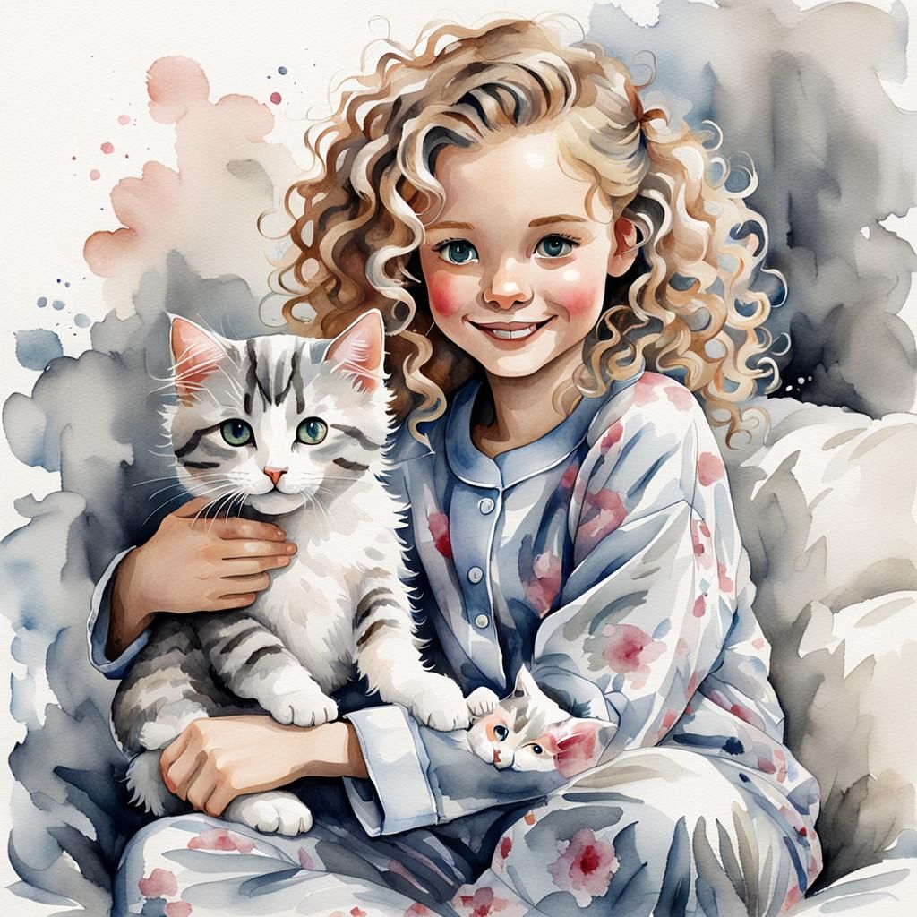 Girl with Kitty in Digital 3D Rendering