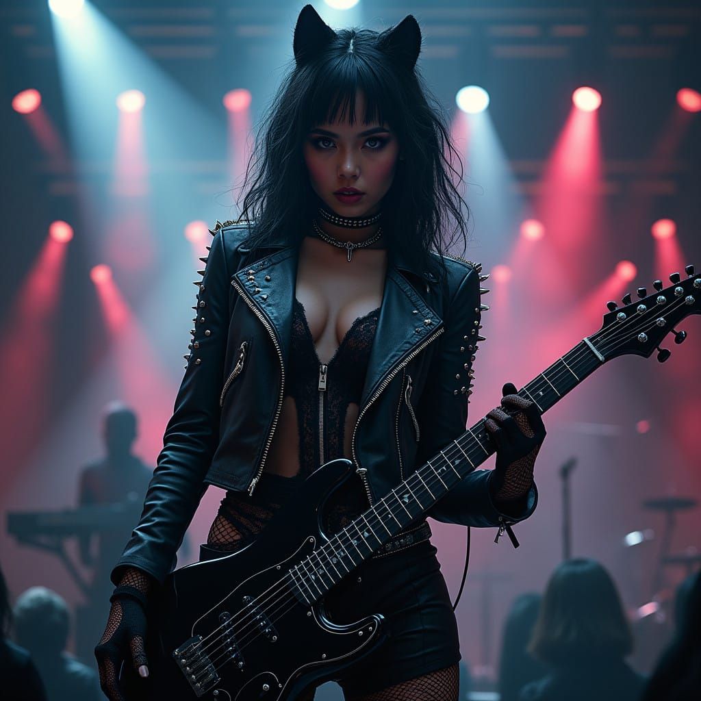 Catwoman Rockstar in Gritty Illustration Style