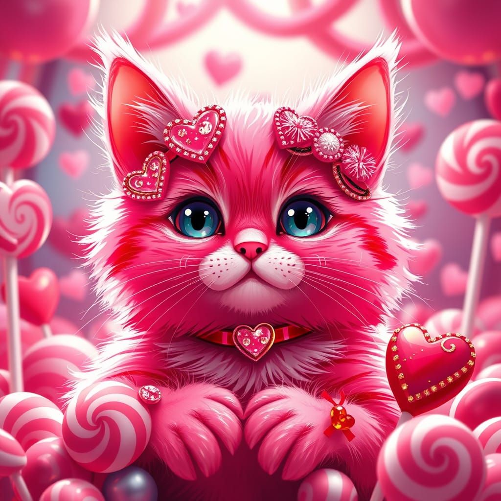 Whimsical Valentine's Day Feline Fantasy in Hyper-Realistic ...