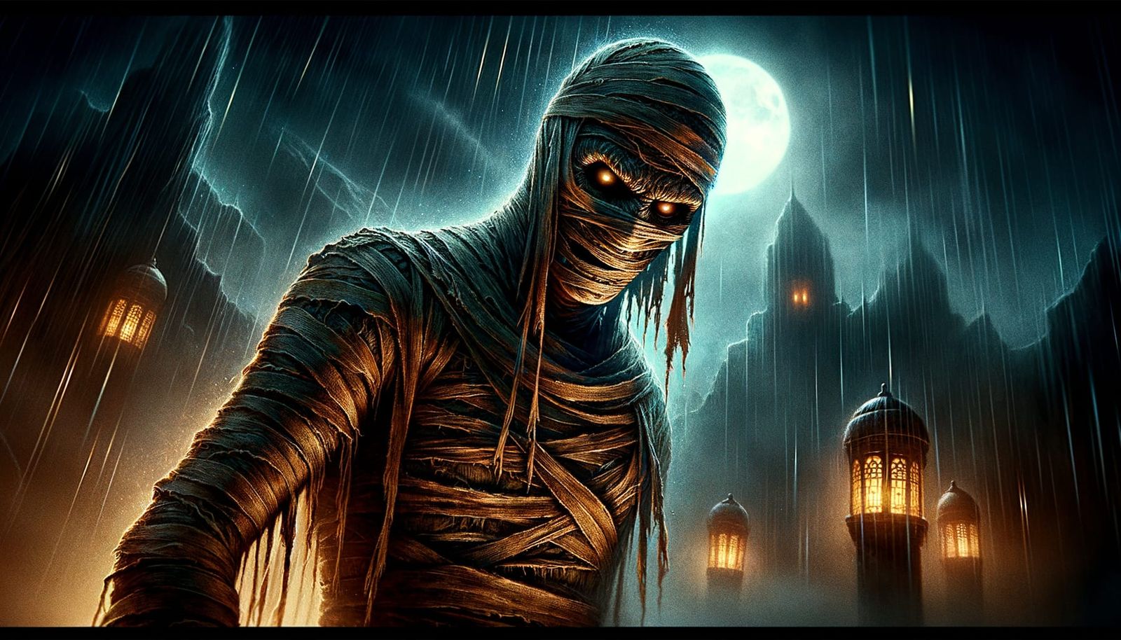 Eerie Mummy Wrapped in Bandages in a Horror Scene