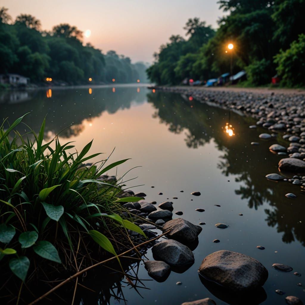River's Serene Reflections in Golden Hour