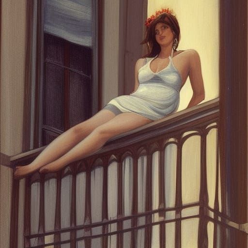 Woman on Balcony in Bande Dessinée Style