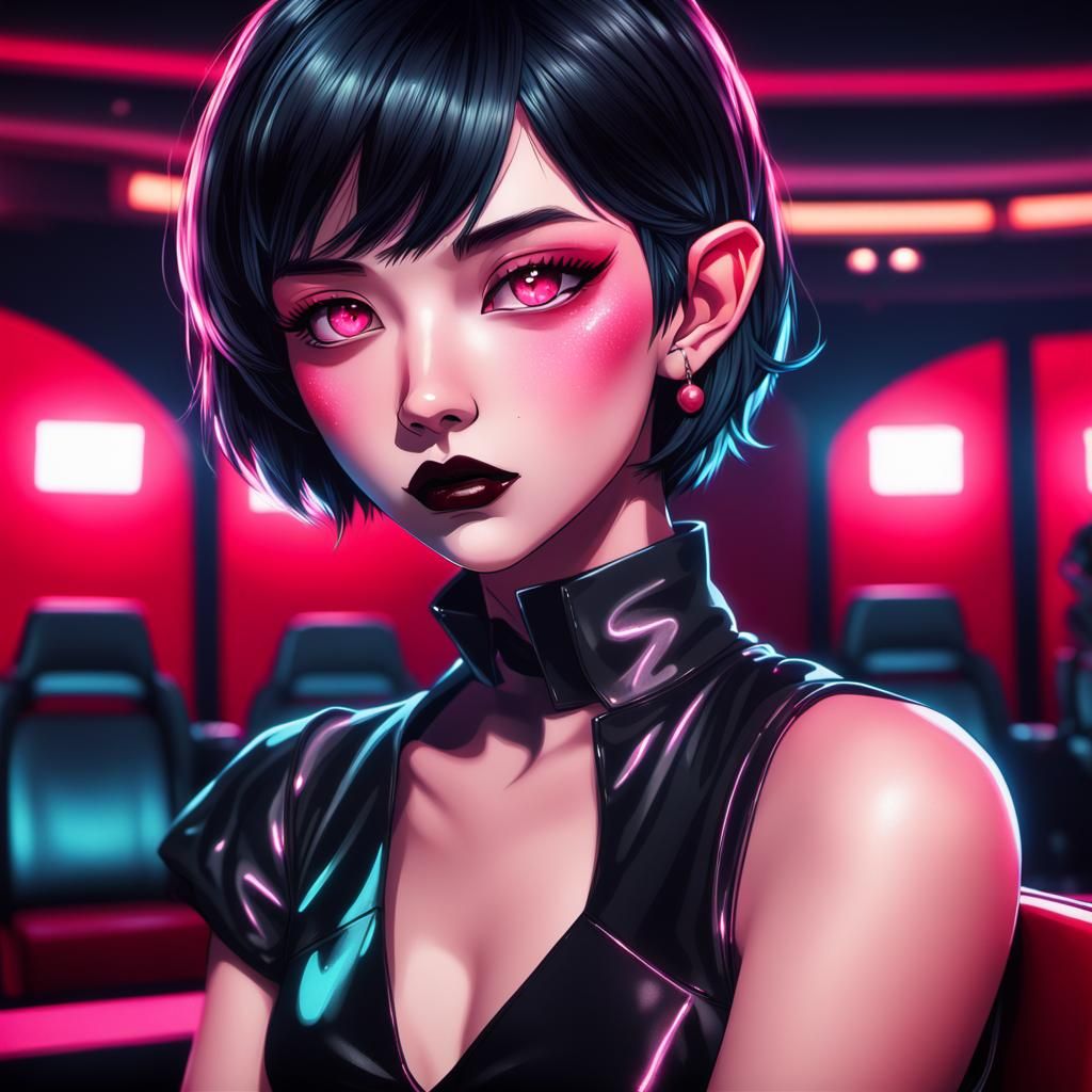 Glamorous Elf Woman in Movie Theater, Anime Style